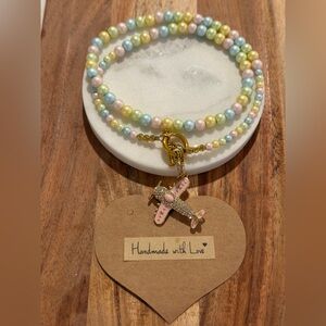 Handmade Pastel Beaded Necklace with Airplane Charm